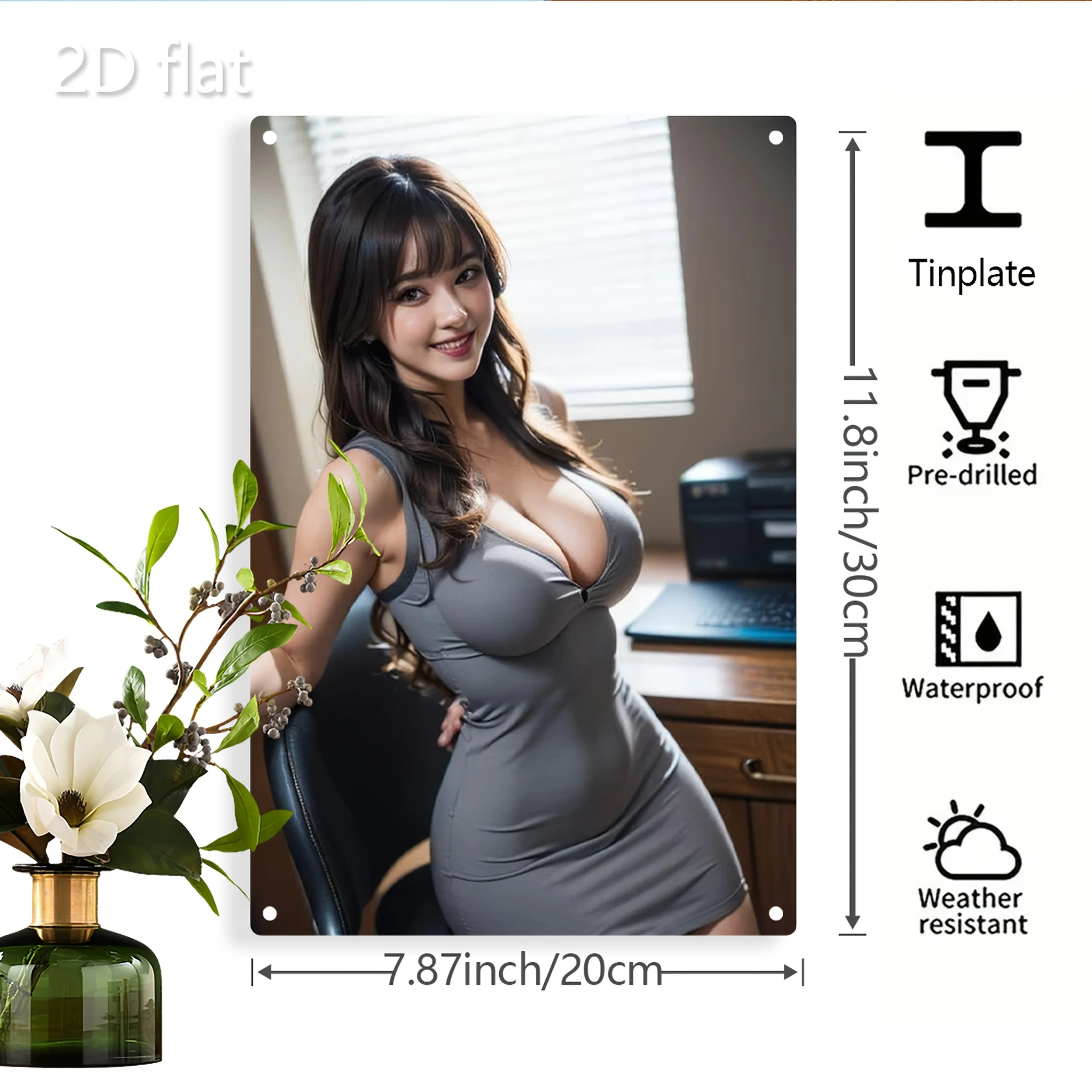 

Retro tin sign，Elegant Office Lady Metal Wall Art Vintage Iron Sign Home Office Decor