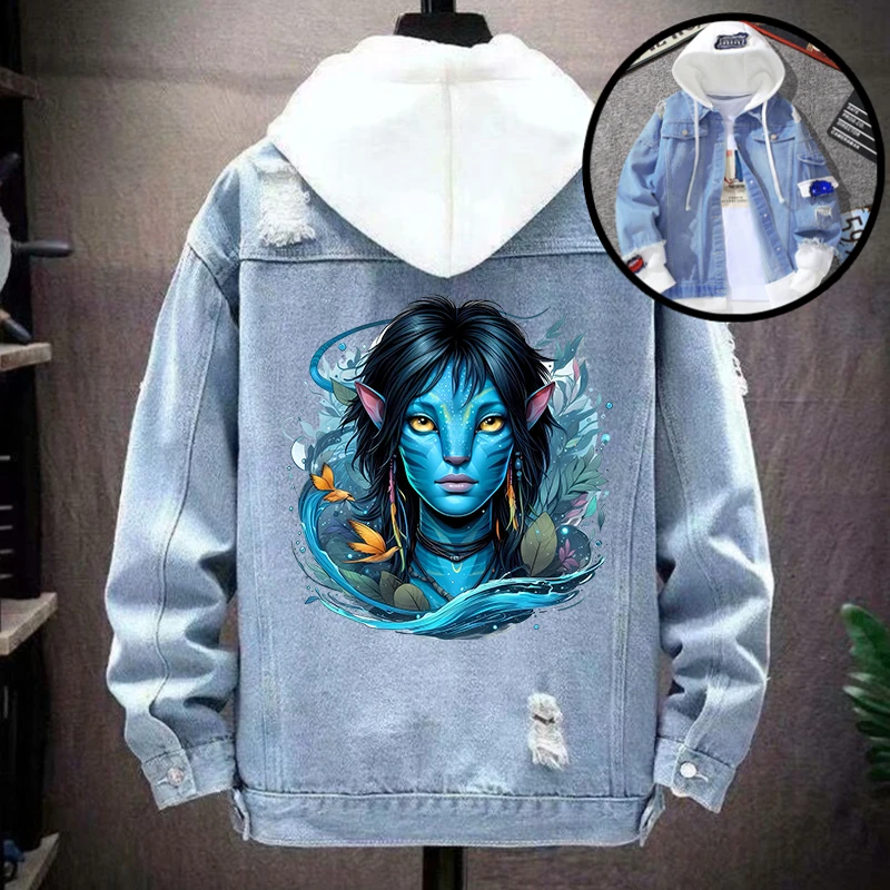 Avatar Fire and Ash Adult Hooded Denim Jacket Science Fiction Themed Printed Outerwear Men Women Winter Casual Warm Clothing New