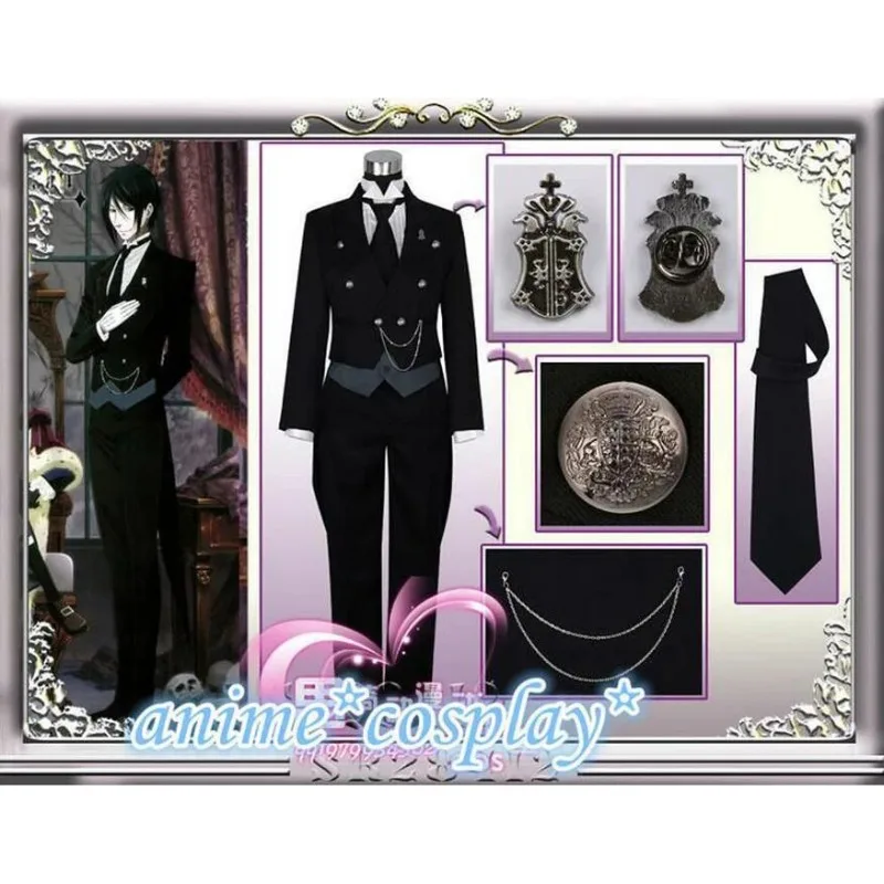 Anime Black Butler 2 Kuroshitsuji Sebastian Michaelis Cosplay Costume Cool Japanese Unisex Gentleman Women Dress Suit Uniform