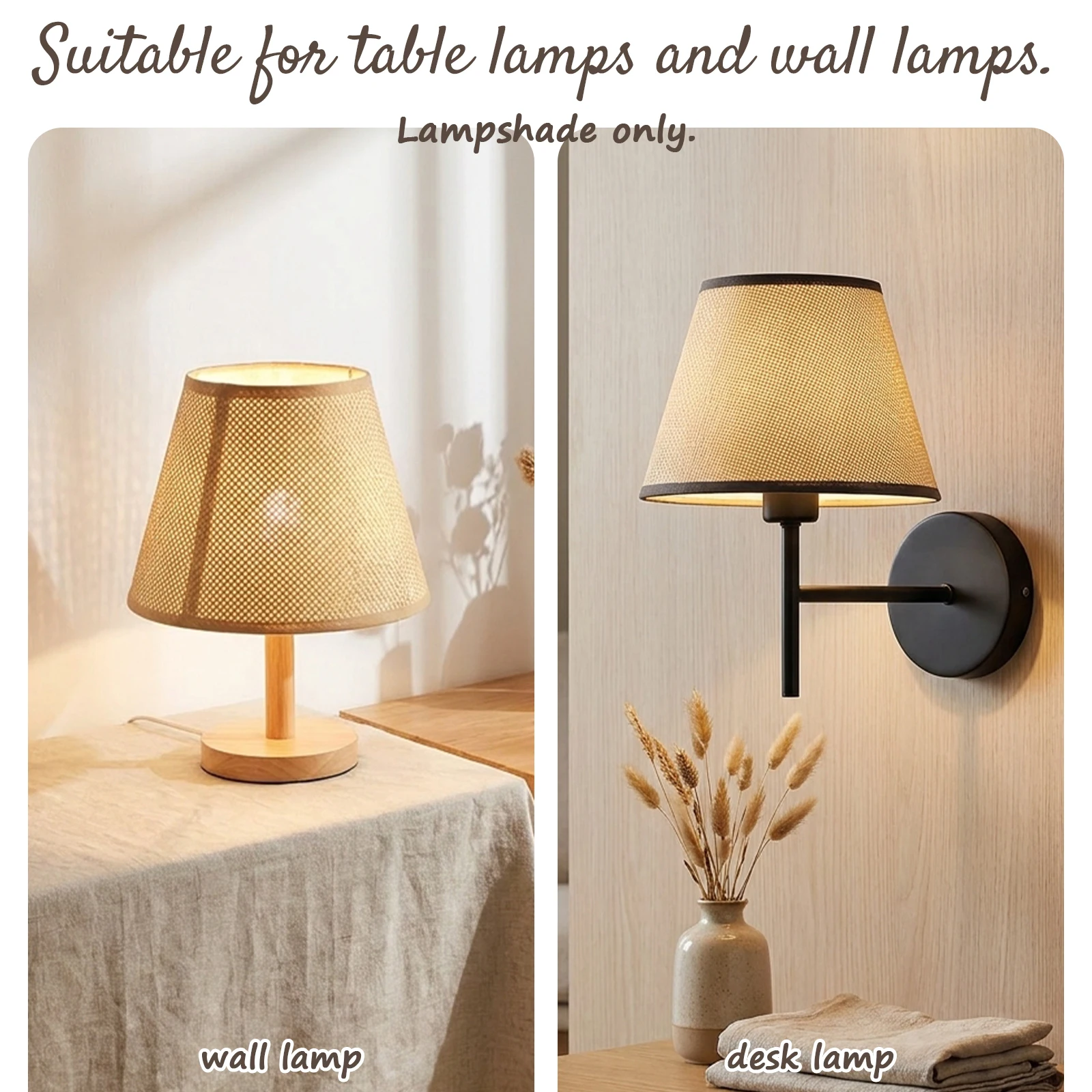 Boho Woven Lampshade Conical Fabric Shade for Table Lamp and Wall Lamp Nordic Style for Bedroom Living Room