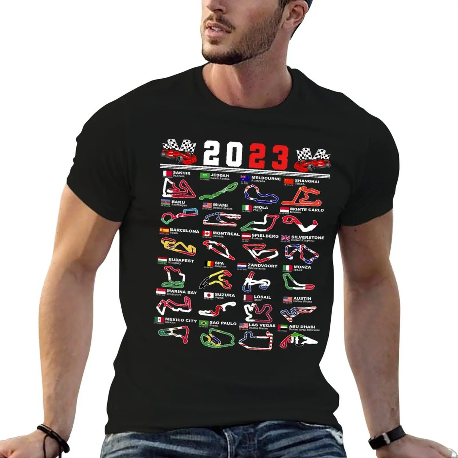 Formula Racing Open Wheel Race Car Fan 2023 World Circuits T-Shirt Comfortable Basic Crew Neck Tee
