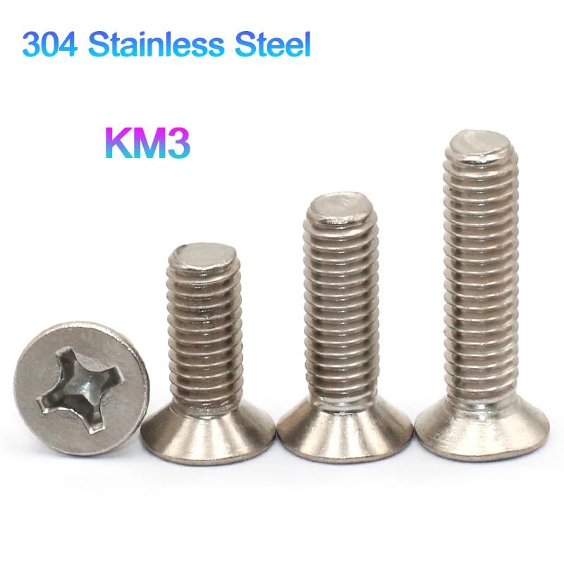 100 / 200Pcs 304 Stainless Steel Phillips Countersunk Head Flat Head Screws KM3 Length 4-50mm Machine Bolts
