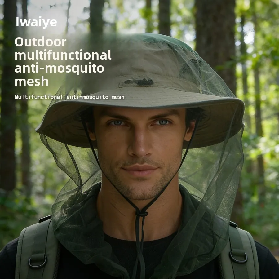 Outdoor anti-mosquito mesh yarn automatic contraction insect-proof cap camping versatile anti-mosquito cap wild fishing cap