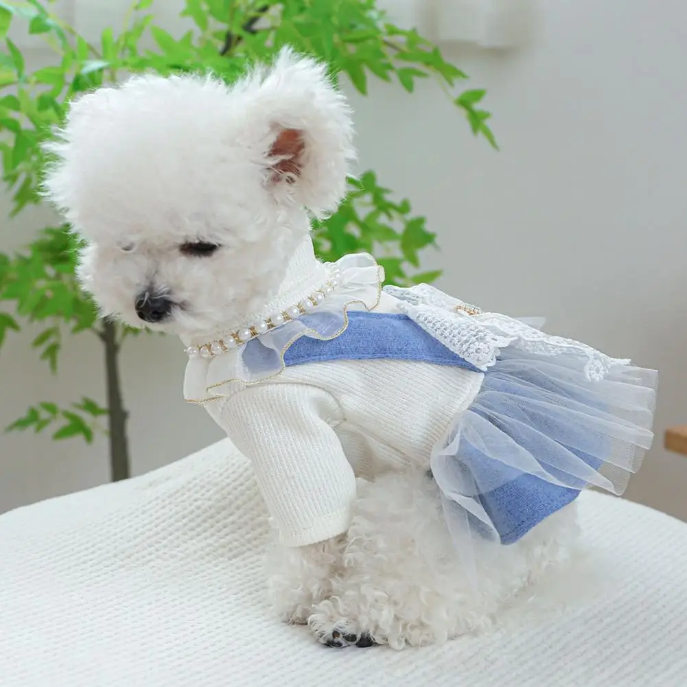 Cute Charming Pet Dress with Bow Detail Charming Pet Princess Dress with Simulated Pearl Decor Easy-to-wear Cat Dog for Dogs