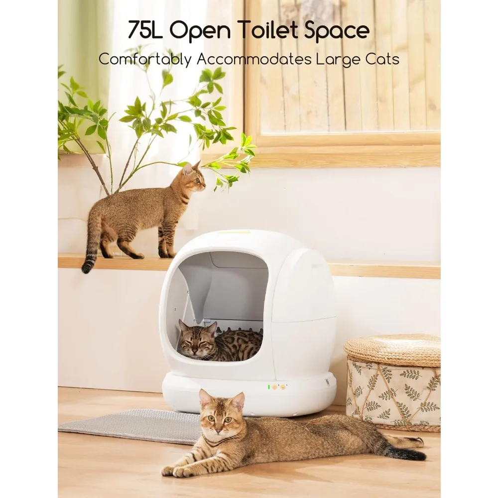 Self-Cleaning Cat Litter Box, 75L Extra Large Open Automatic Cat Litter Box for Multi Cats