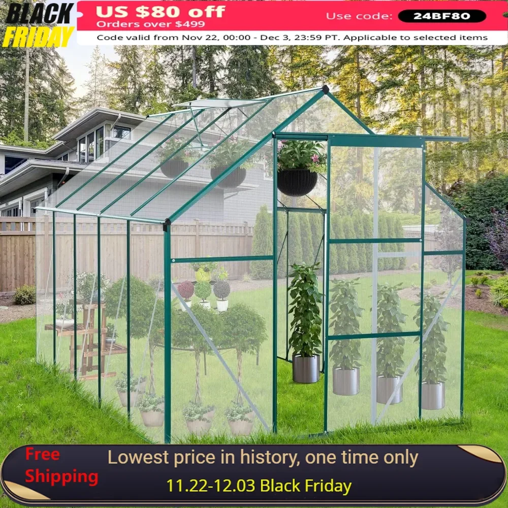 6x10 ft Greenhouse Kit，Anchor Green House with Doors & Window for Outdoor Plants All Season，Walk in Greenhouse