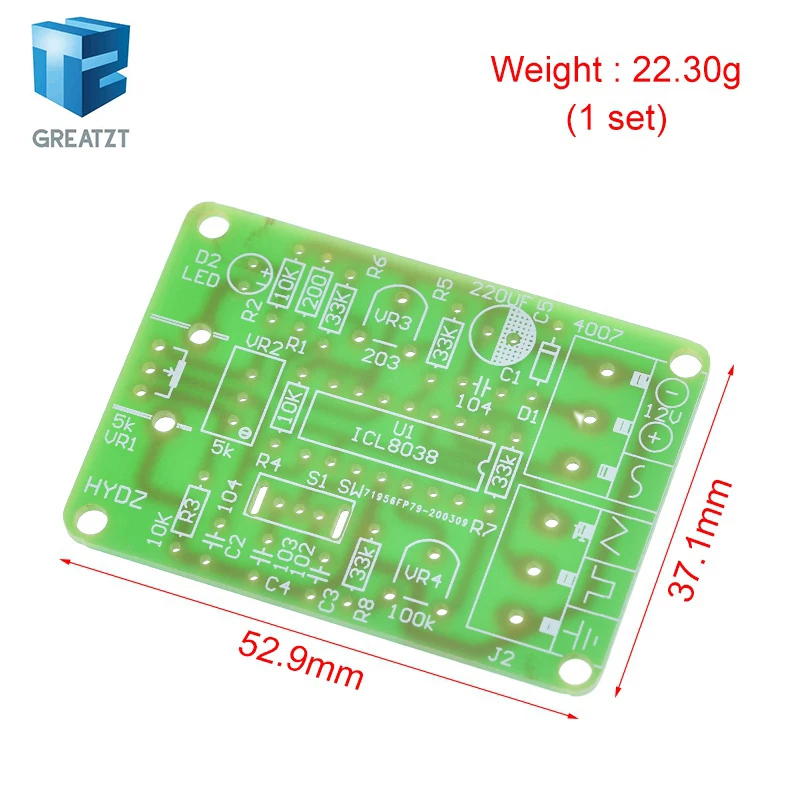 1Set ICL8038 Monolithic Function Signal Generator Module DIY Kit Sine Square Triangle Frequency Generator Capacitor Inductor