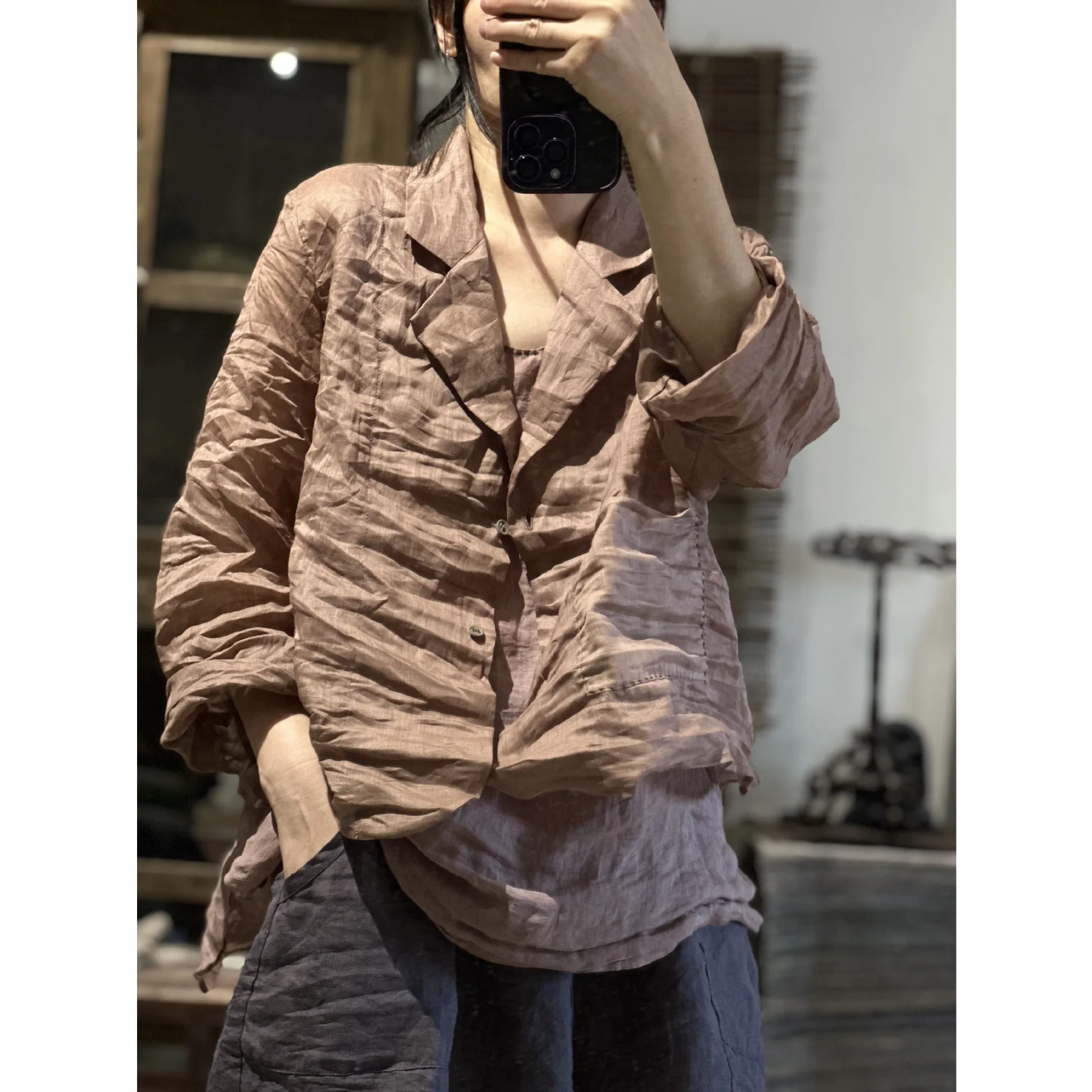 100% Ramie Women Short Blazer Coat Casual Long Sleeve Singgle Breasted Streetwear Jacket Female Outerwear Causal Korean Casaco