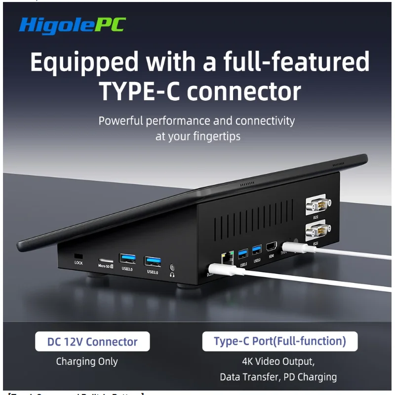 

Higole F10 10,1-дюймовый 800*1280IPS 5-точечный сенсорный мини-ПК Intel N5095 Win 11 WiFi5 DDR4 1 RJ-45 1000 Мбит/с USB3.0 RS232 Type-C мини-ПК