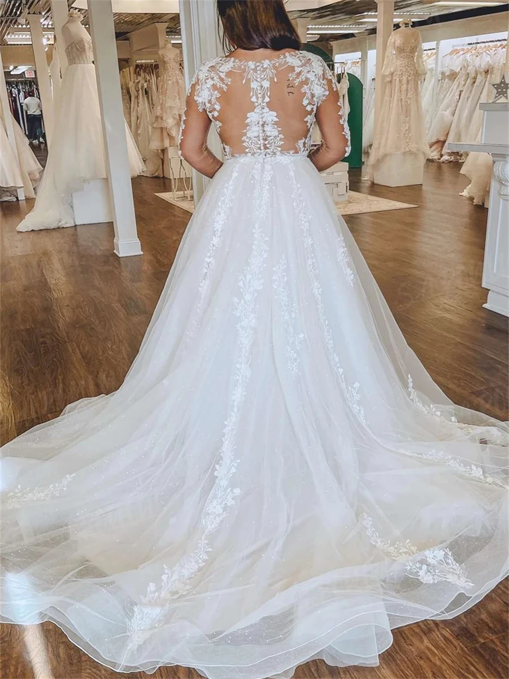 Robe de mariée à manches longues en dentelle florale pour filles, robes de mariée en tulle, sur mesure, grande taille, patients romantiques