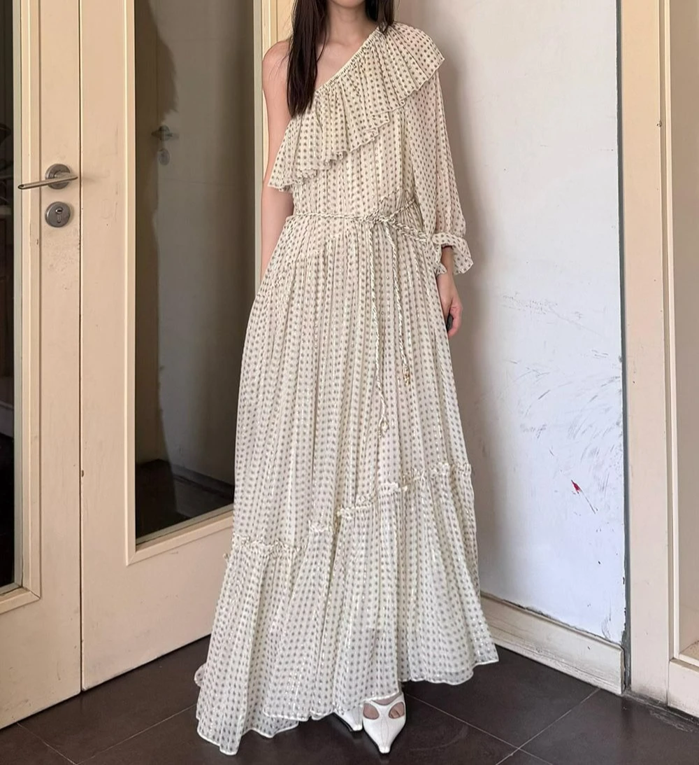 

Gentle Temperament Summer New Mini Cashew Lotus Leaf Collar Long Sleeve Thin Senior Dress Women