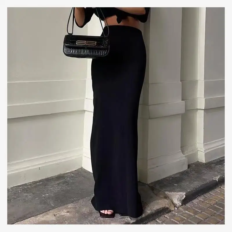 Ele Bla Gonna sottile a vita alta Pendolarismo Sle Zipper Design Lungo H-ape Silhouette Colore Donna Faion Summer