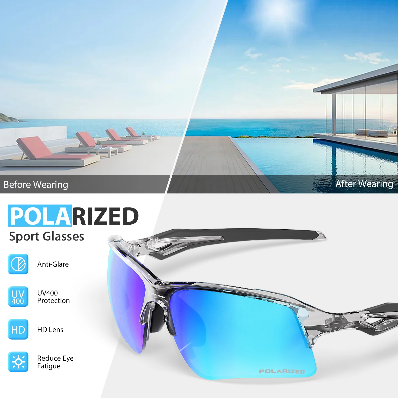 Kapvoe UV400 Protection Polarized Bike Cycling Eyewear  Running Goggles Driving Sunglasses Outdoor Men Women Sports Glasses