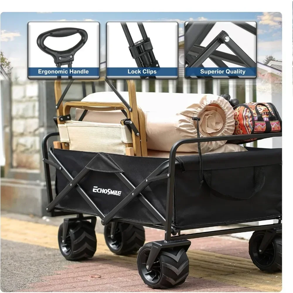 

Garden Cart, Heavy Duty 350lbs Capacity Collapsible Wagon with Big Carts, Portable Adjustable Utility Rolling Carts, Garden Cart