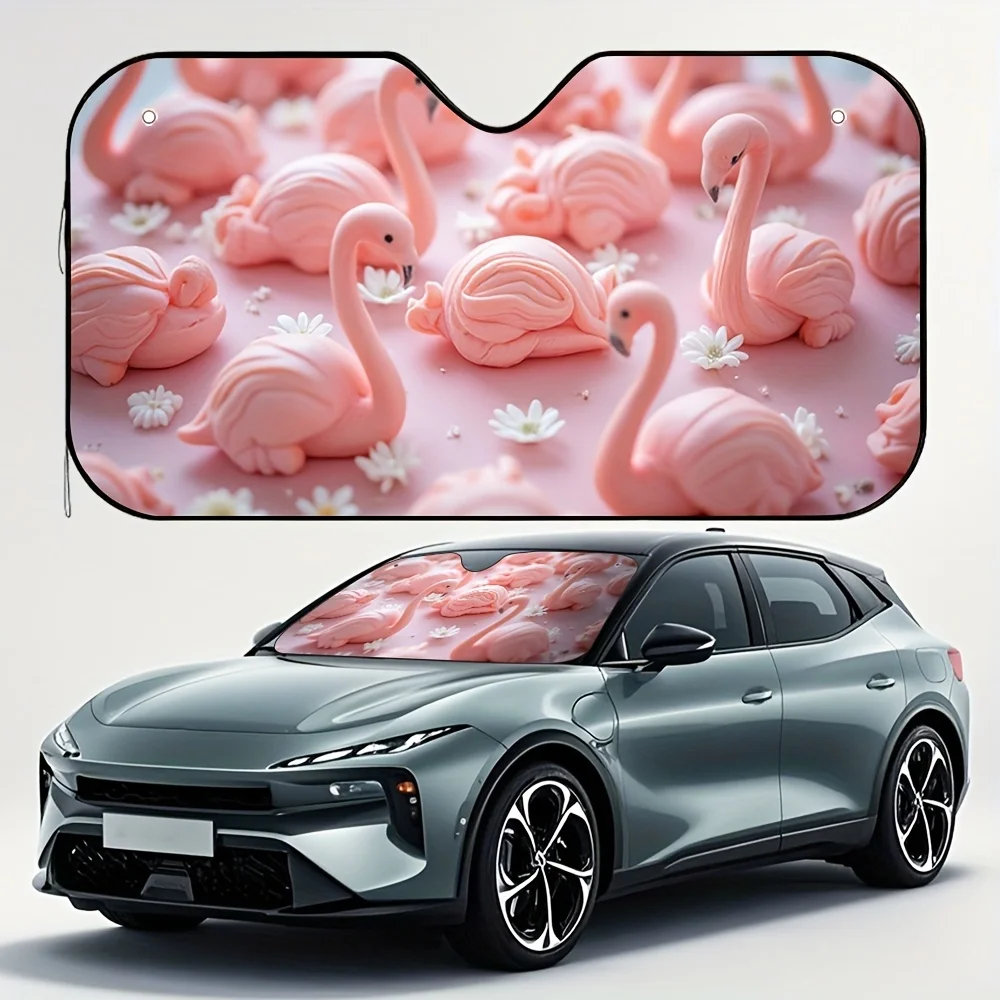 

1pc Flamingo & Floral Car Sun Visor – Quick-Dry, High Quality Sunshield For All Weather, Fit For Open-Top Cars, Pink Flamingo De