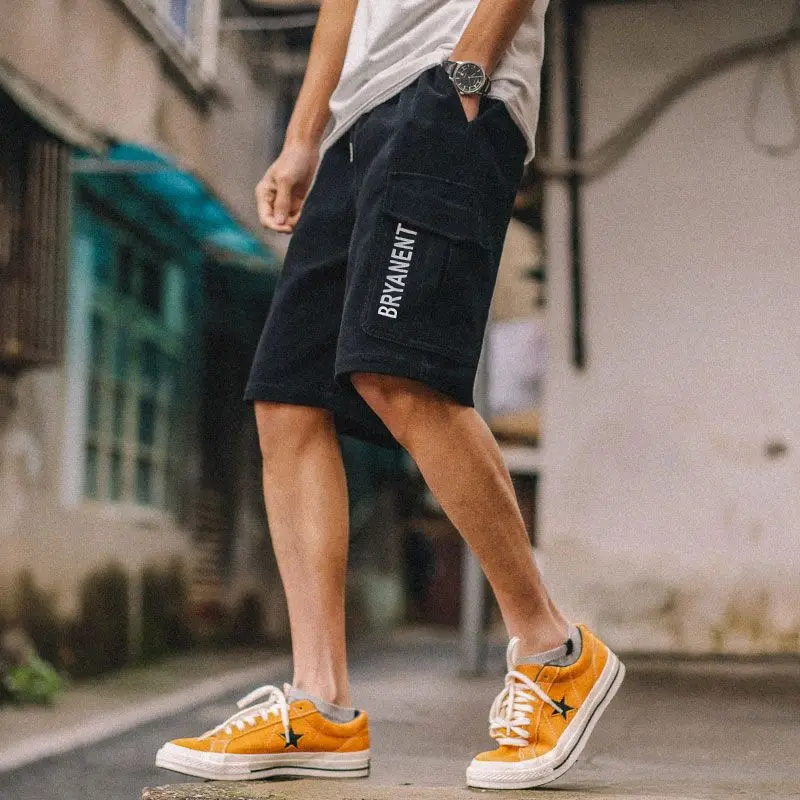 Men's Cargo Shorts with Draw String Solid Male Short Pants Khaki Multi Pocket Cotton 2024 Fashion Harajuku Loose Summer Casual