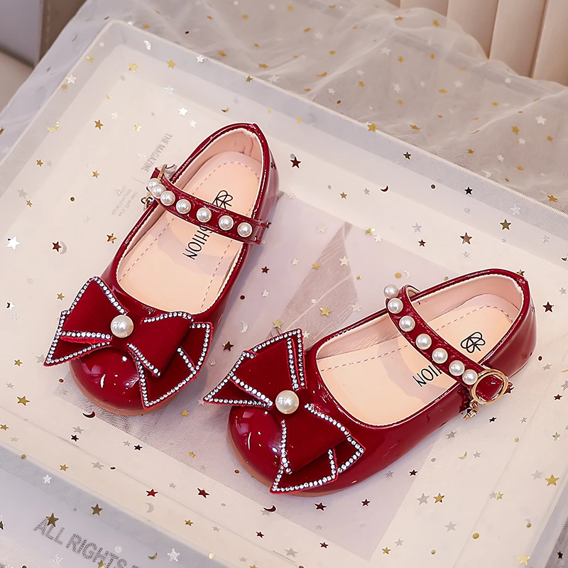 

Kids Flat Shoes Chic Soft Sole Children Princess Shoes with Sweet Bows 2026 New Fashion Girls Dance Shoes for Party Wedding Soft