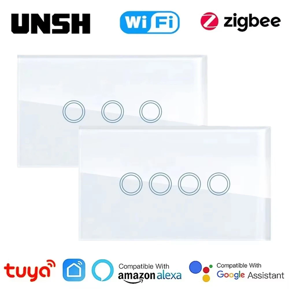 1 2 3 4 gang Tuya ZigBee WiFi US Smart Light Switch Touch Switch With Neutral Wire Smart Life Control Via Alexa Google Home