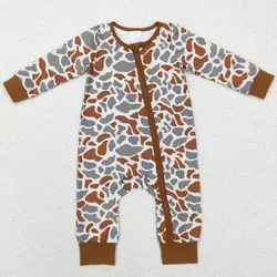 Wholesale RTS Long Sleeve infant Baby Boy Rompers one pieces Camouflage zip sleeper baby boy clothes children clothing