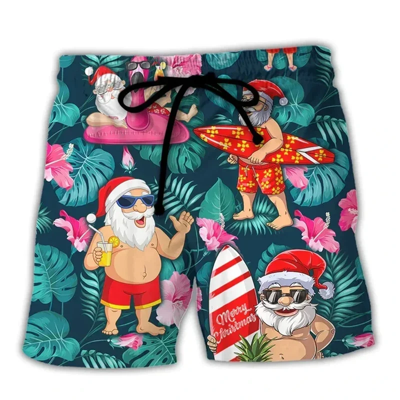 

3D Print Merry Christmas Santa Claus Pattern Beach Shorts For Men Summer Funny Xmas Board Short Pants Hawaii Surf Swim Trunks