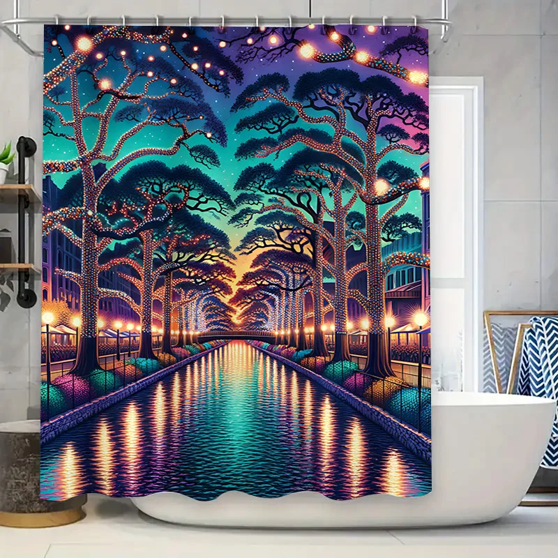 

Яркий ночник, дерево, занавеска для душа, декор для ванной комнаты, водонепроницаемая ткань с принтом, украшение для дома