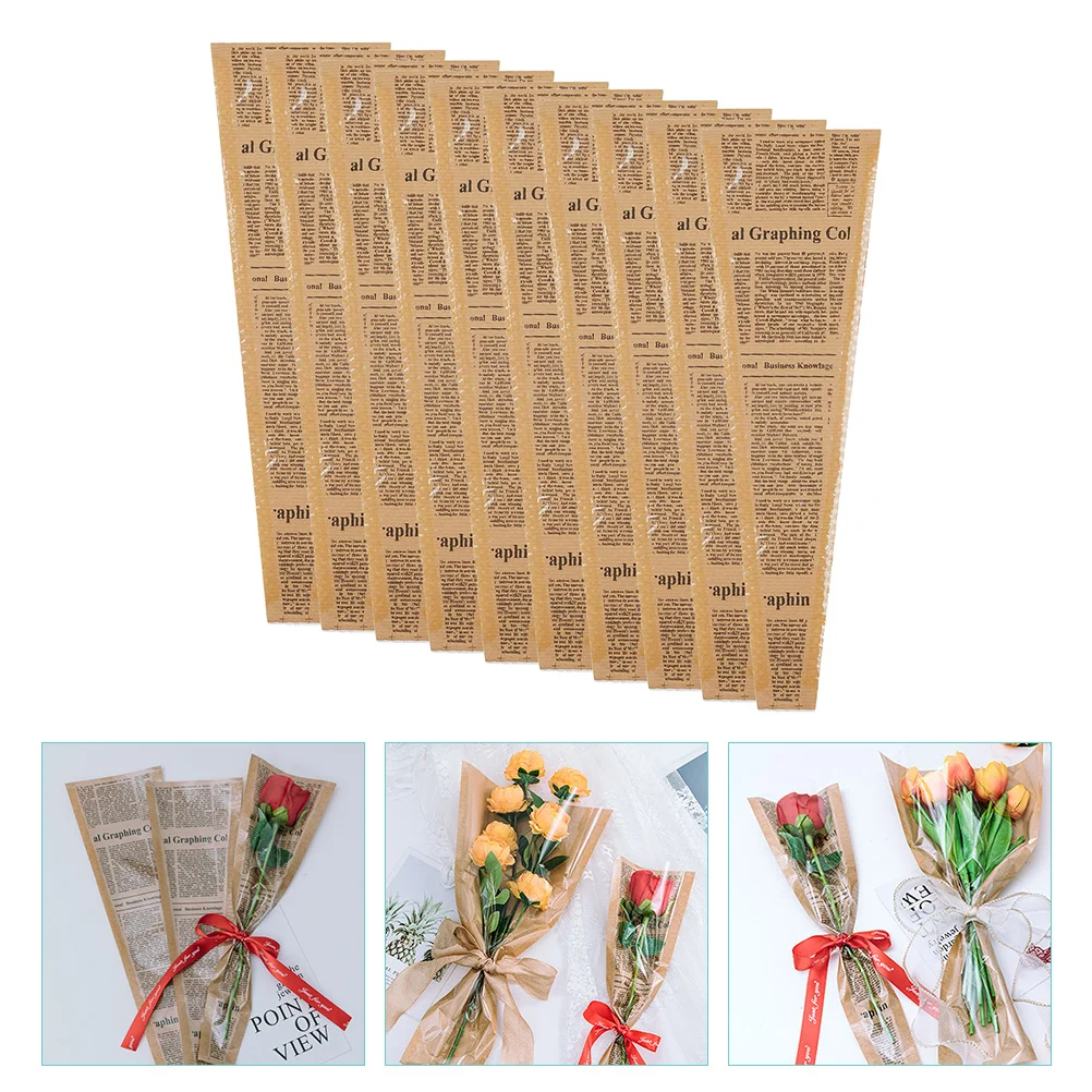 50 Pcs Flower Packaging Bag Bouquet Wrapping Sleeve Kraft Paper Party or Single Rose Bags Roses