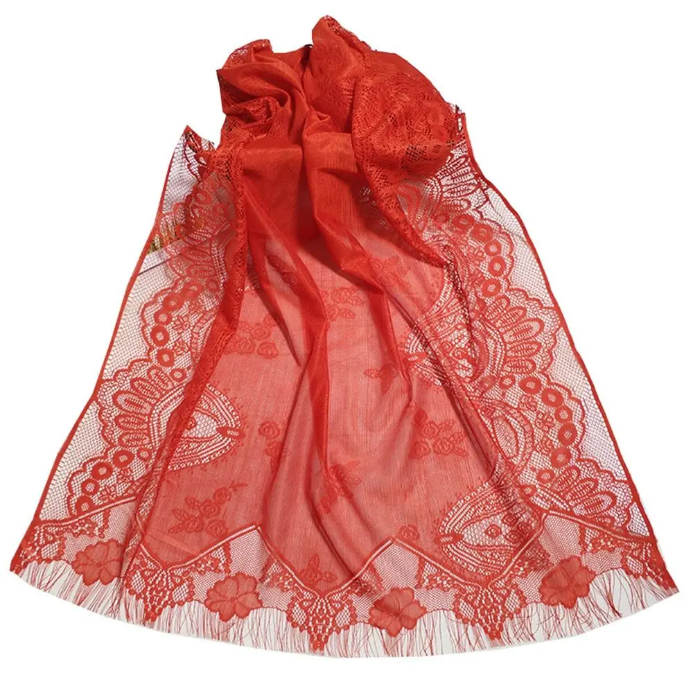 Elegant Chiffon Women Tulle Shawl Long Hollow Tassel Chapel Scarf Lightweight Multicolored Wedding Bridal Shawl Lady