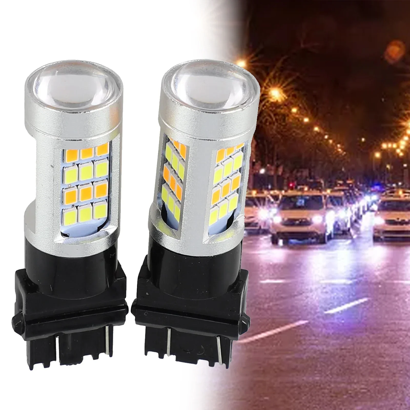 

2Pcs 12V-24V DC Led Bulb DRL Led Auto Lamp Dual Color 3157 Switchback Turn Signal Parking Light Accessories For The Car