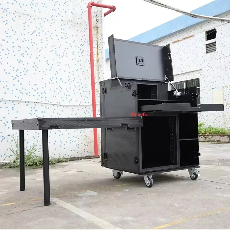 

Black Mobile AV Broadcasting Streaming Recording Studio Flight Case Live Equipment Case with 4U Top 12U Bottom Hot sales
