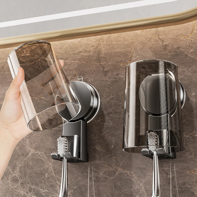 Suction Cup Toothbrush Rack Mouthwash Cup Holder Punch-Free Kitchen Bathroom Toothbrush Mouthwash Storage Shelf Rack Accessories