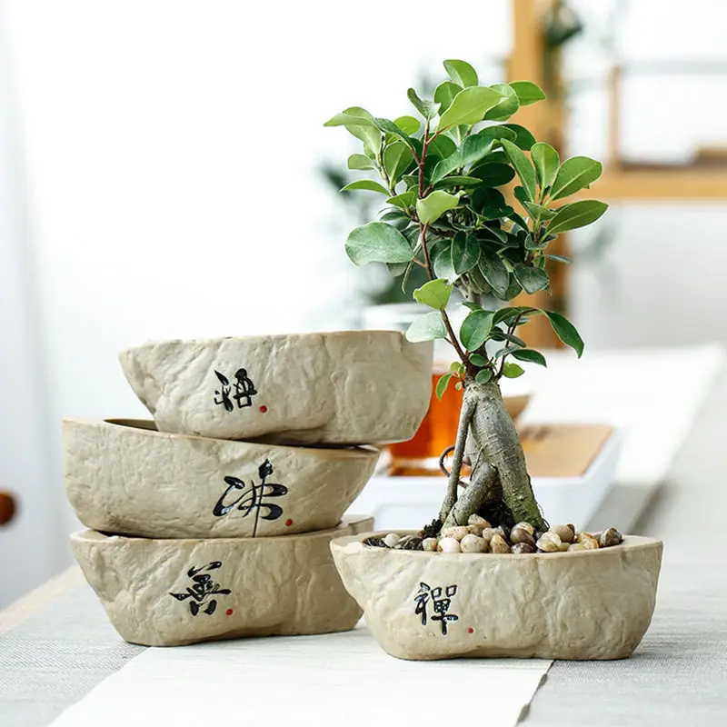 

Zen Inspired Ceramic Flowerpot, Plant Vessels for Hydroponic Soil Cultivation,Non Slip Mats Not Damage Table Artistic Ornaments