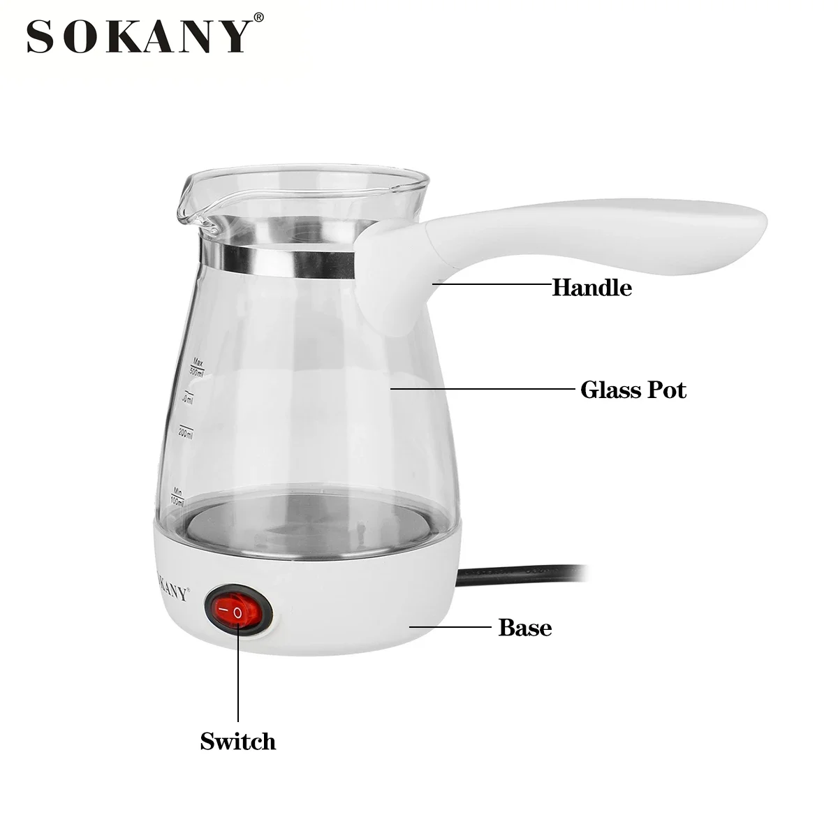 SOKANY Electric Coffee Maker Pot Home Electrical Mocha Espresso Coffee Kettle Heat Resistant Portable Coffee Percolators 220V