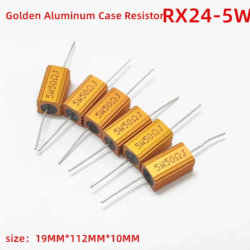 5PCS RX24-5W Golden Aluminum Case Resistor 0.1R 0.2R 0.5R 1R 2R 3R 4R 5R 6R 10R 20R 40R 60R 100R 220R 1K 3K 33K100K 120K 500K