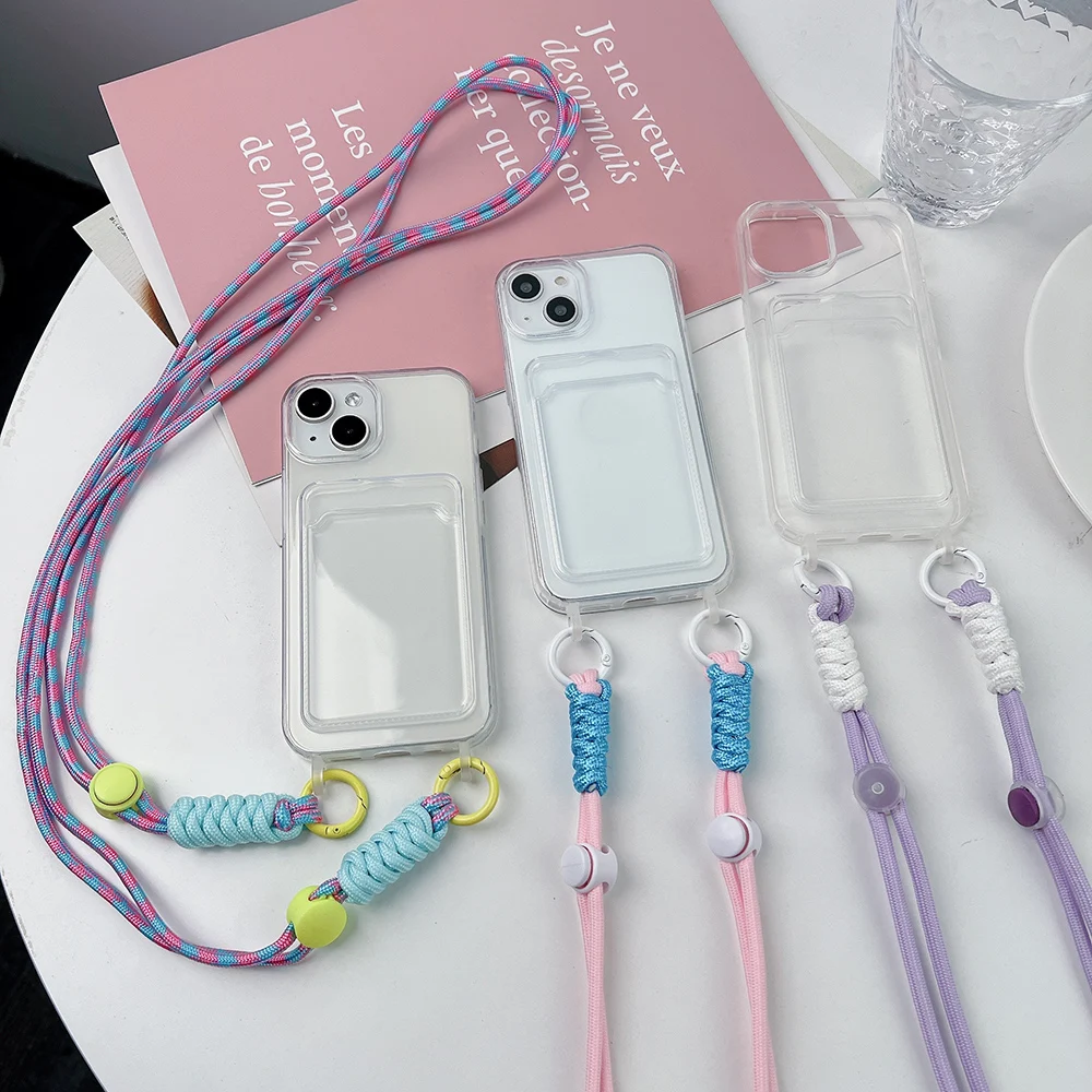 Card Holder Lanyard Phone Case For iPhone 16 Funda iPhone 17 Pro Max 11 15 13 14 Plus 12 Air XR X Xs 7 8 SE 6S  Silicon Cover