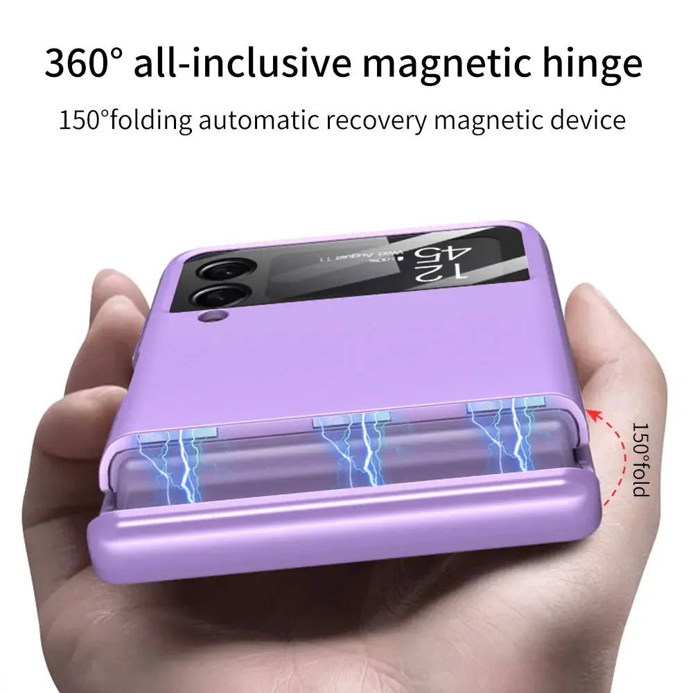 For Samsung Galaxy Z Flip 4 Magnetic Hinge Case with Screen Protective Film All-inculsive Shockproof Matte Cover