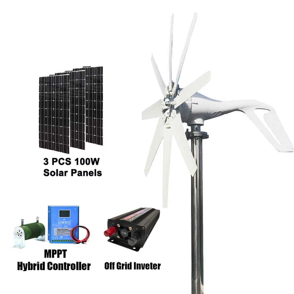 

Free Energy China Factory 8 Blades Windmills Wind Turbine Generator 1000W 12V 24V 48V With Mppt Charge Controller For Home Use