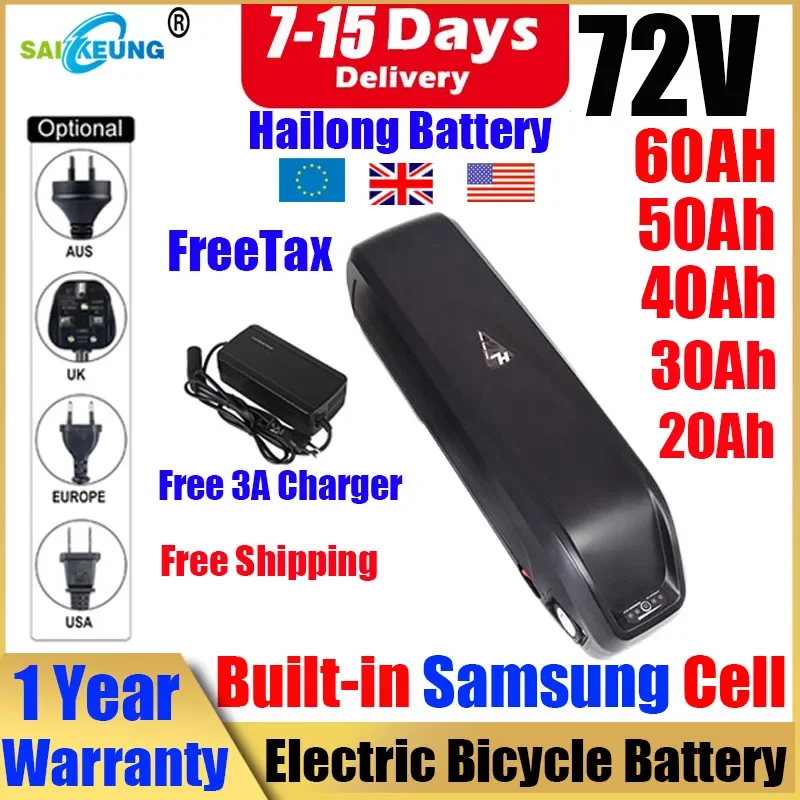 

Electric Bicycle Hailong 72v Conversion Kit 60 52 48v 2000w Lityum Pil Paketi 20ah 30ah 35 40ah 50ah 60ah 3000w Lithium Battery