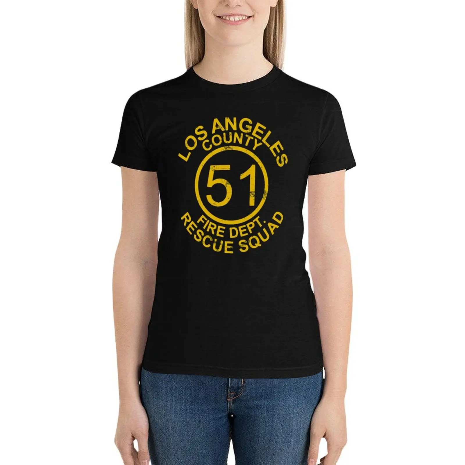 

Los Angeles Fire Rescue 51 Vintage Look T-Shirt Short sleeve tee kawaii clothes shirts graphic tees workout shirts for Women