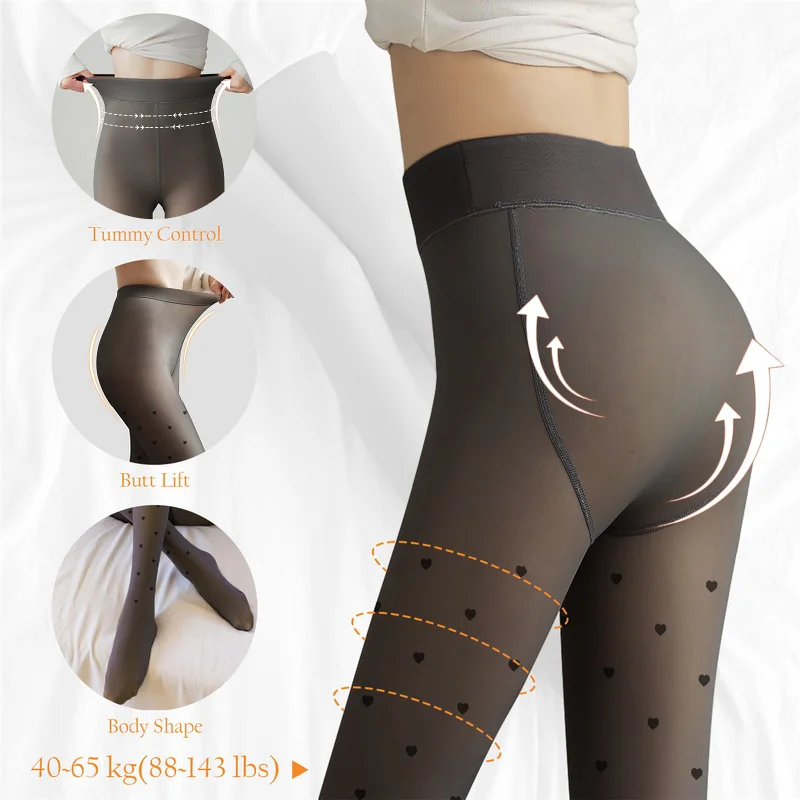 Damen Fleece Winter Sexy Bedruckte Strümpfe Warme Leggings Mode Hochelastische Thermo-Strumpfhose Hauteffekt Dicke Samt-Strumpfhose – Detail 14