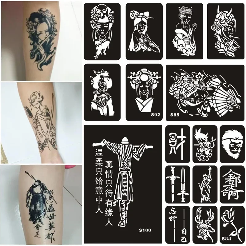 Reusable Henna Tattoo Stencils for Painting Dragon Flower Flames Airbrush Stencils Templates Diy Body Arm Pochoir Tatoo Cool