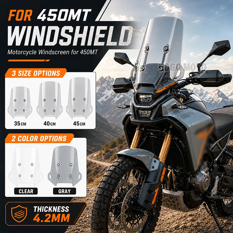 Pare-brise, déflecteurs de vent et visière transparente ou fumée pour moto CFMOTO 450MT 450 MT MT450 – 35CM, 40CM, 45CM