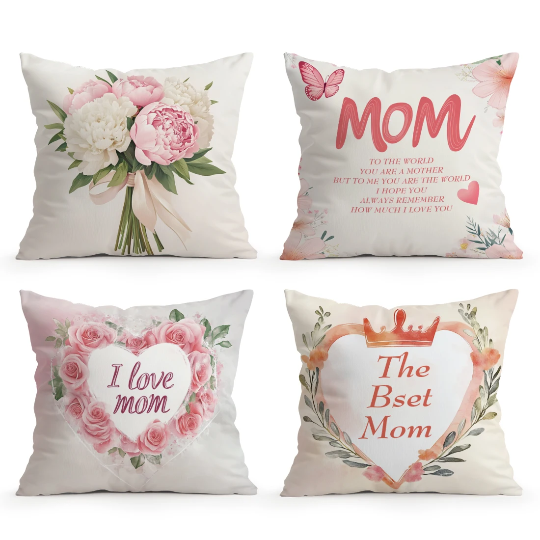 4pcs/set Happy Mother's Day Cushions Pillowcase Polyester Cushion Cover Throw Pillow Pillowcover Home Car Sofa Decor