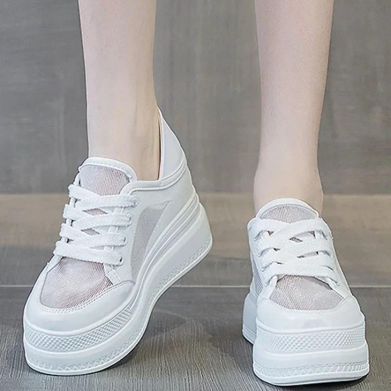 

2025 дышащие сетчатые кроссовки для женщин, летняя обувь, повседневная женская обувь на платформе, массивные кроссовки, летняя белая обувь