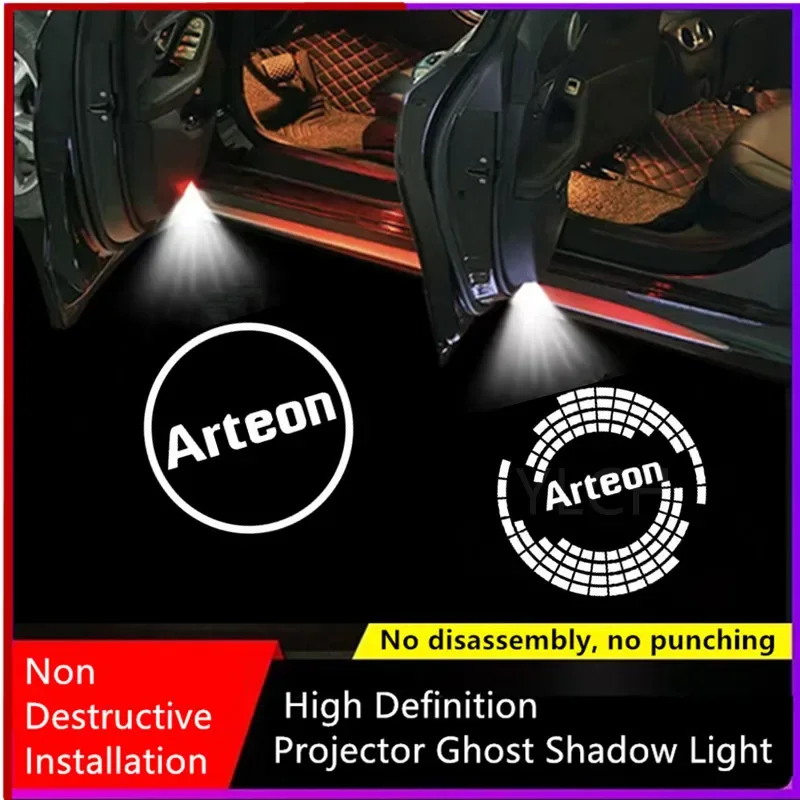 2PCS Car Door Emblem LED Light Welcome Lamp Wireless Laser Projector For VW Arteon 2017 2018 2019 2020-2022 2023 AUTO Accessorie