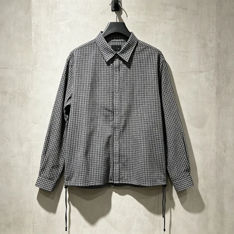 Hem Drawstring Design Stripe Casual Shirt Thin Fabric Men Women High Street Loose Daily Summer Long Sleeve Shirt Blouse