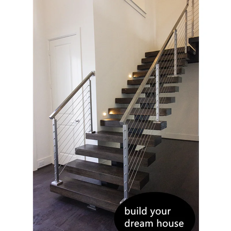 Personalizzazione delle scale per scale domestiche con ringhiera per scale diritte. Disegni moderni di scale in legno per interni a forma di U in ferro battuto