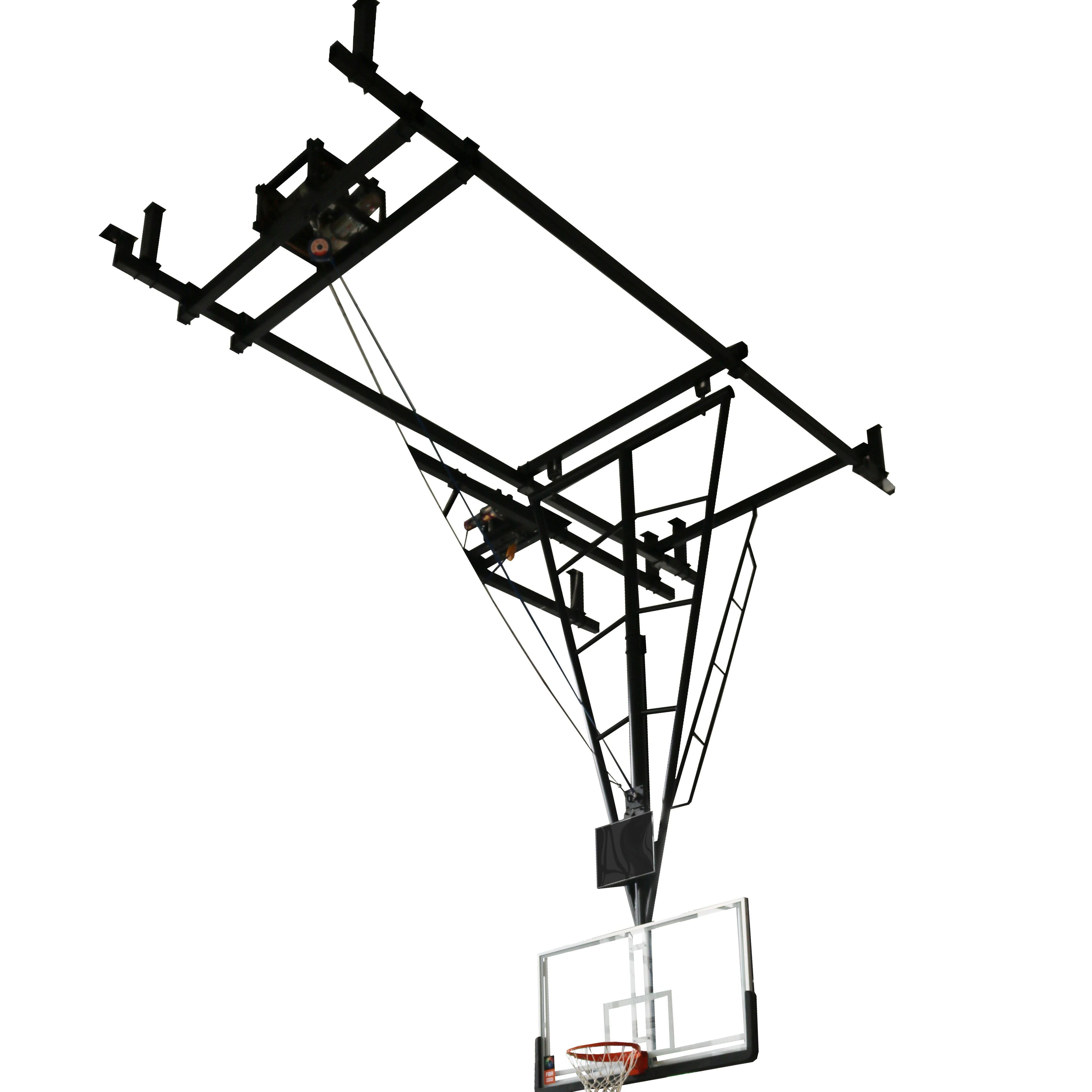 

Electric Ceiling-Mounted Basketball Backstop Adjustable Cantilever Steel Hanging Hoop System