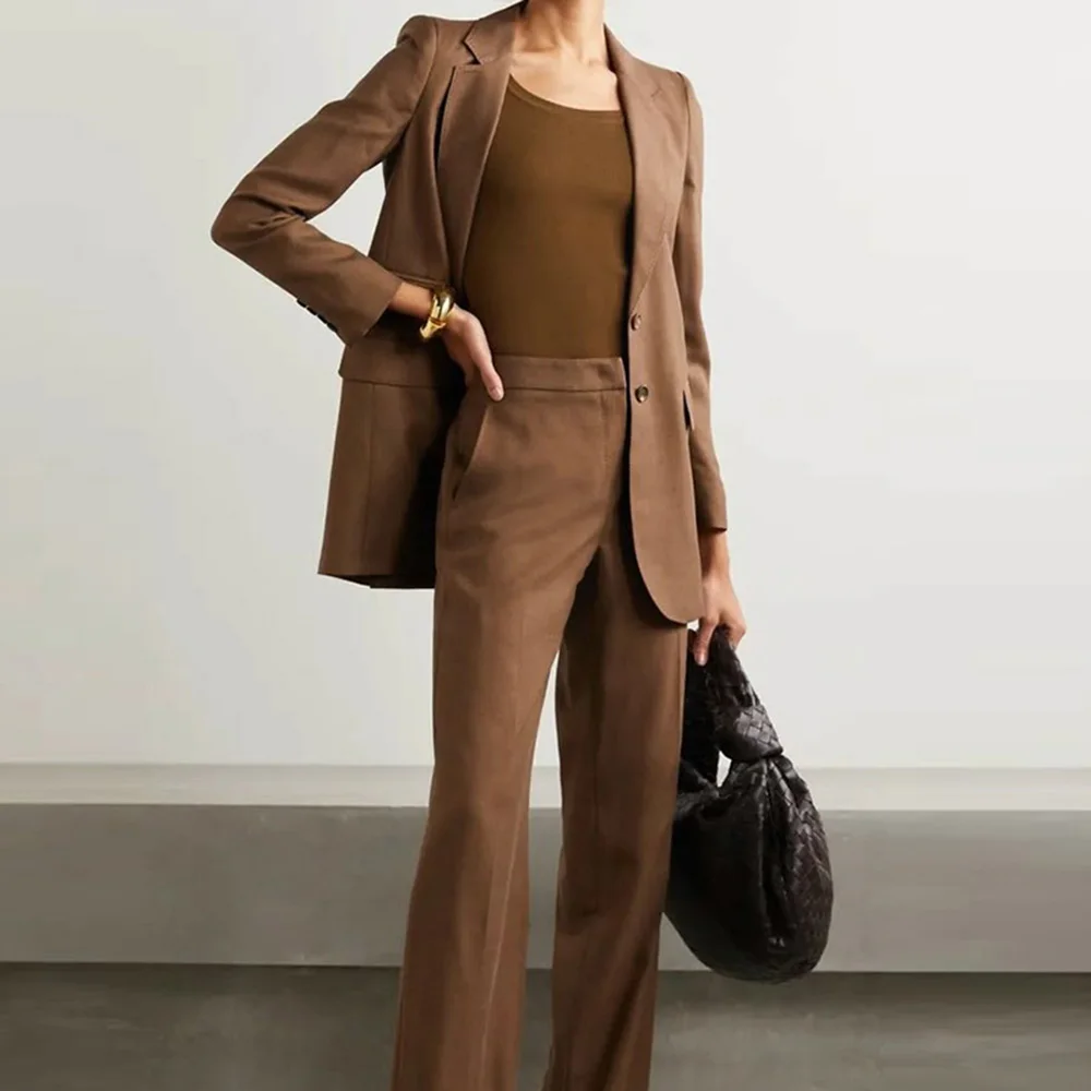 طقم بدلة نسائي أنيق مكون من قطعتين طقم جاكيت وسراويل بصدر واحد مناسب للمكتب والولائم ملابس نسائية للأعمال