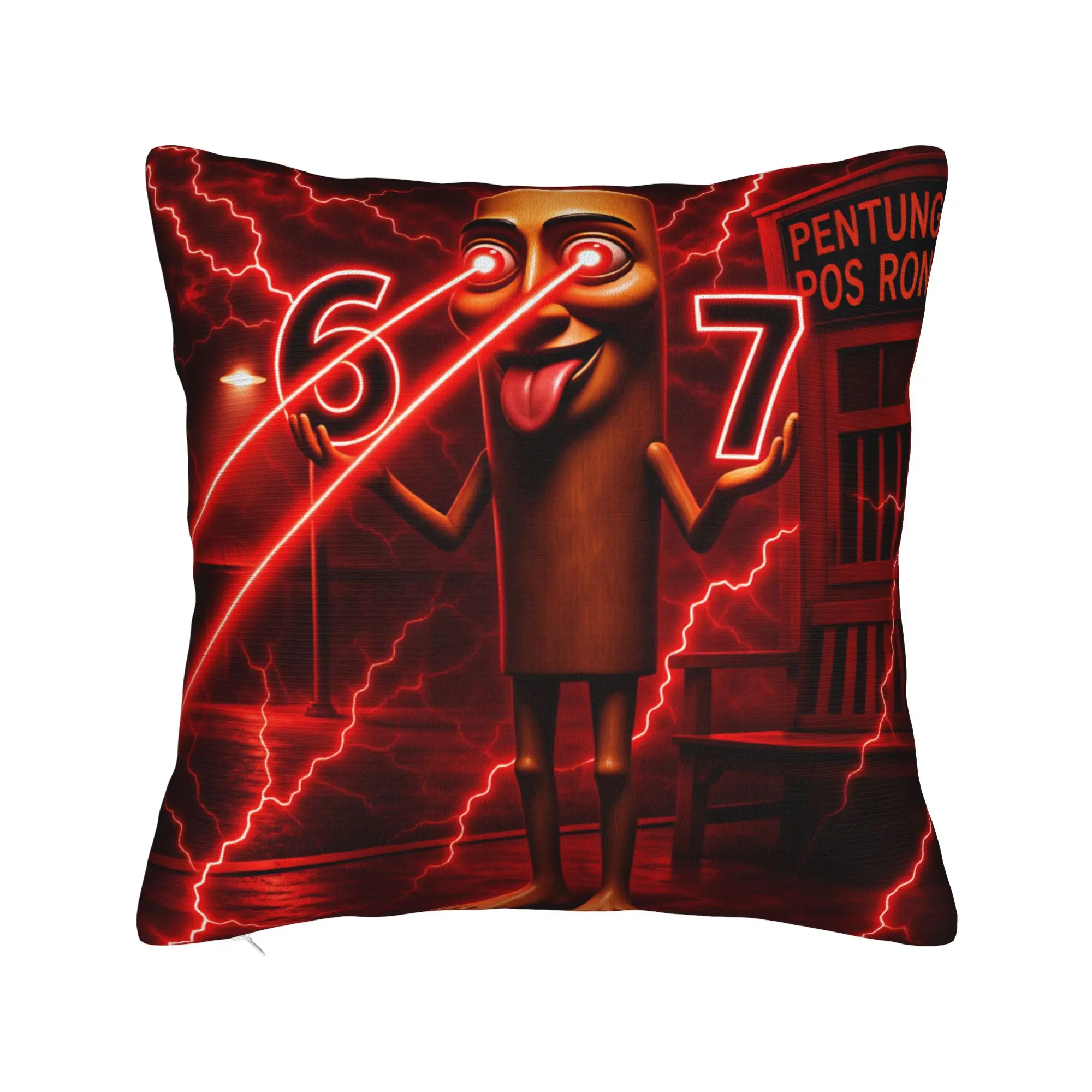 Tung Tung Sahur 67 Laser Eyes Red Lightning Meme Pillow Case  Morden Pillow Cover Soft Pillowcases For Sofa Bedroom Home Decor