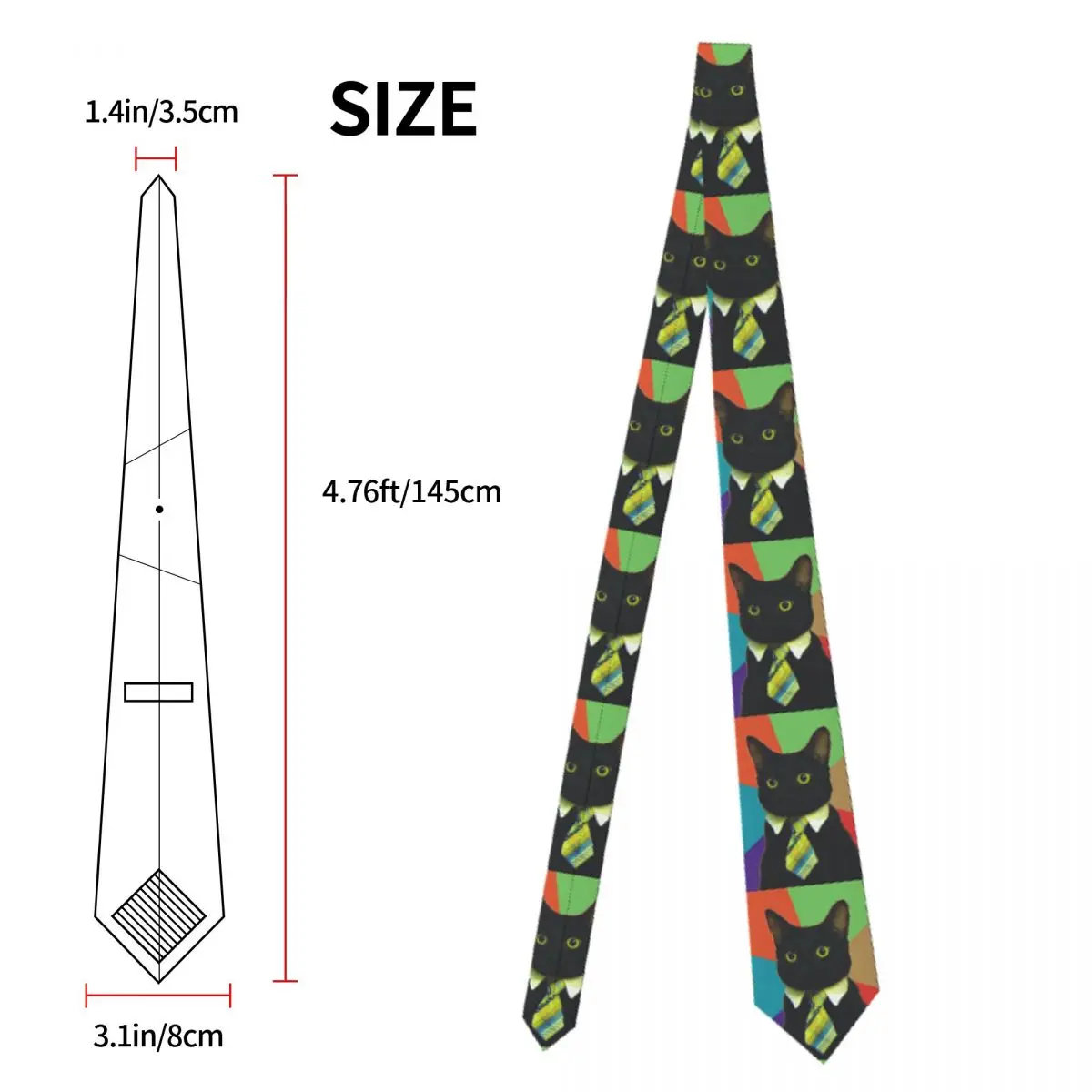 Blcak Cat Tie Cute Animals 3D Printed Graphic Neck Ties Retro Casual Collar Tie Men Daily Wear Party Necktie Accessories